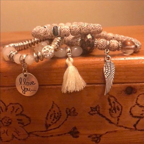 Boho Bead Stretch Stack Gypsy Tassel Bracelets - Picture 2 of 8